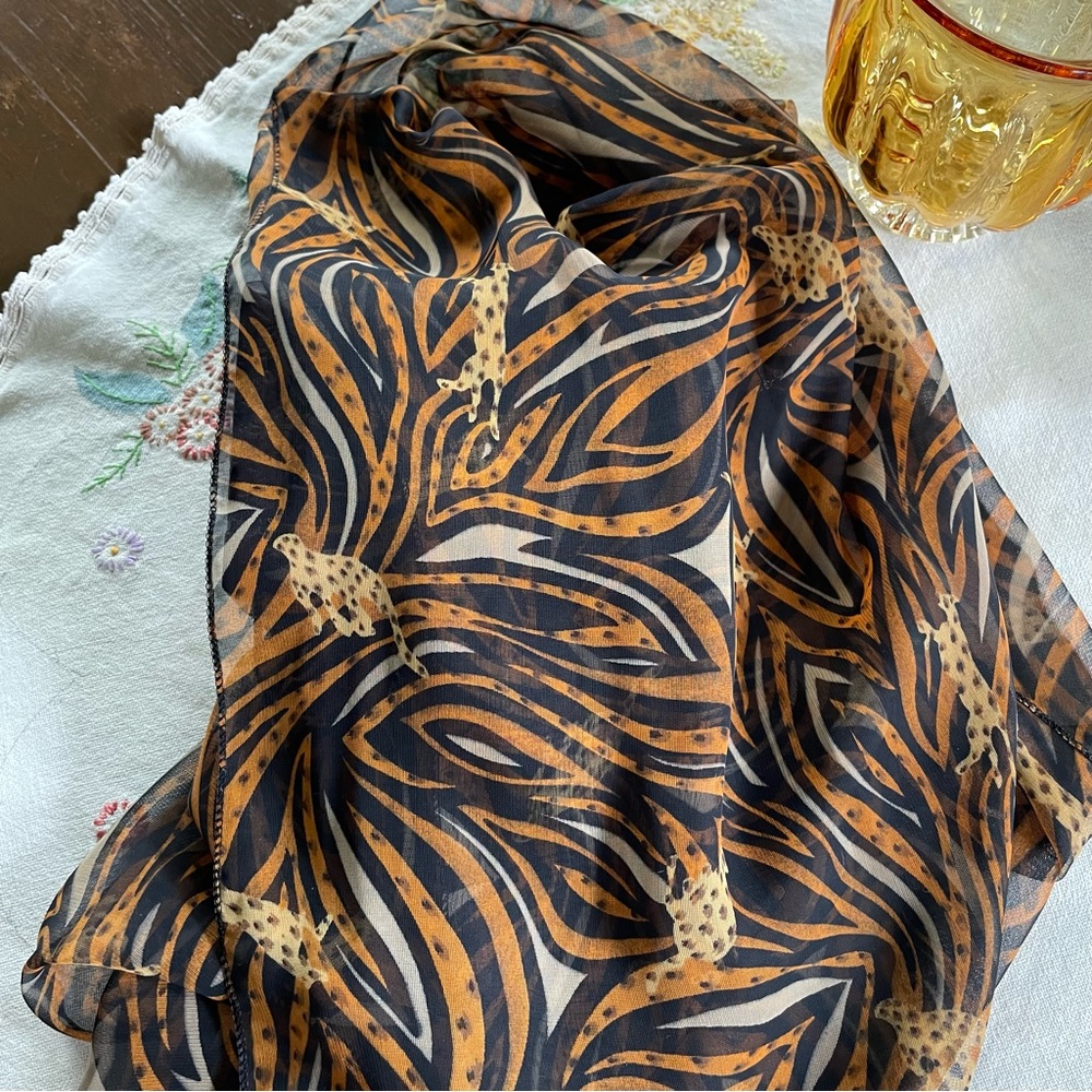Oversized Sheer Leopard/ Striped Bold Color Scarf/ Shawl. 66" X 19" - Picture 15 of 16